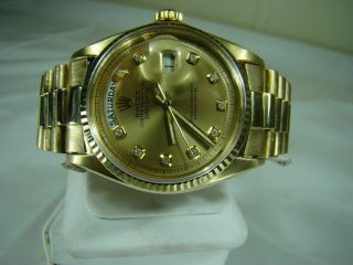Vintage Rolex Day - Date President 18K YG Watch Ref 1811 Champagne Diamond Dial 2