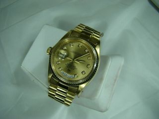 Vintage Rolex Day - Date President 18K YG Watch Ref 1811 Champagne Diamond Dial 3