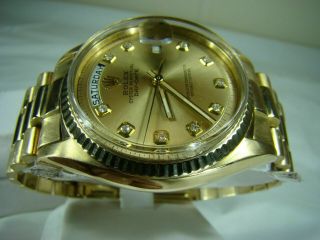 Vintage Rolex Day - Date President 18K YG Watch Ref 1811 Champagne Diamond Dial 5