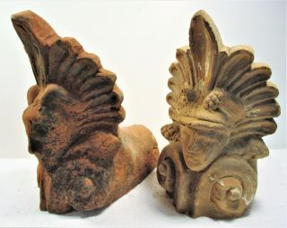 Pair Greek Terracotta Antefix Roof Decorations 100 Years Old,  Ancient Greek Gods
