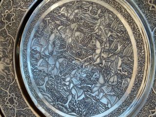 Persian Art Exhibition Signed Solid Silver Tray Dish By Master Lahiji