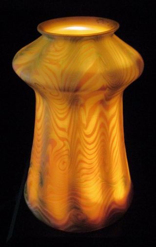 Rare QUEZAL Art Glass Lamp Shade GREEN KING TUT Décor Signed ca 1902 Tiffany Era 10