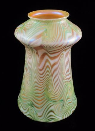 Rare QUEZAL Art Glass Lamp Shade GREEN KING TUT Décor Signed ca 1902 Tiffany Era 2