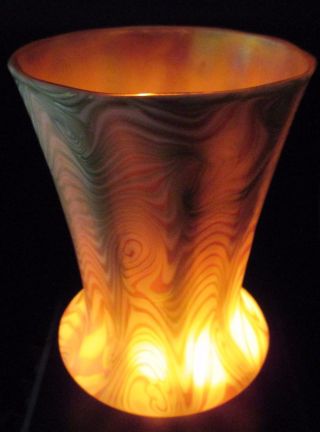 Rare QUEZAL Art Glass Lamp Shade GREEN KING TUT Décor Signed ca 1902 Tiffany Era 9