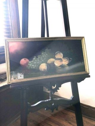 Fruit Still Life - Antique Vintage Clarence Braley Pastel Painting Grapes Peach