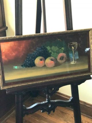Still Life - Antique Vintage Clarence Braley Pastel Painting Grapes Apples