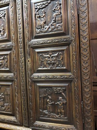RARE 19th Century LARGE Antique Carved French PEASANT ARMOIRE Old Cabinet France 10
