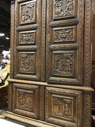 RARE 19th Century LARGE Antique Carved French PEASANT ARMOIRE Old Cabinet France 11