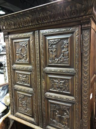 RARE 19th Century LARGE Antique Carved French PEASANT ARMOIRE Old Cabinet France 2