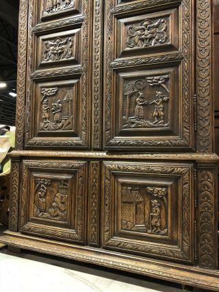 RARE 19th Century LARGE Antique Carved French PEASANT ARMOIRE Old Cabinet France 3