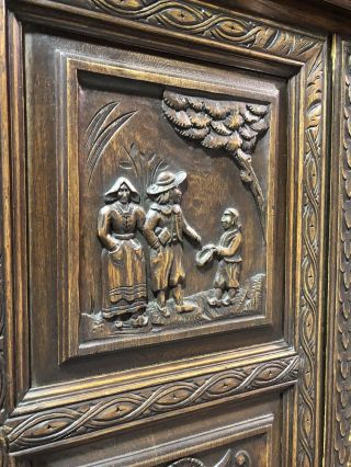 RARE 19th Century LARGE Antique Carved French PEASANT ARMOIRE Old Cabinet France 4