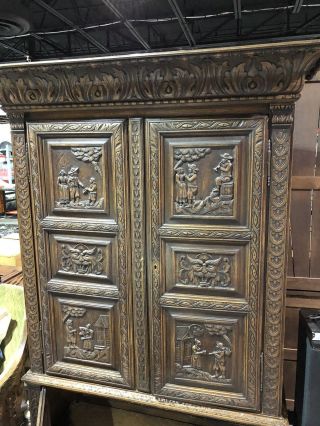 RARE 19th Century LARGE Antique Carved French PEASANT ARMOIRE Old Cabinet France 5