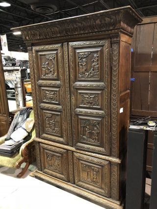 RARE 19th Century LARGE Antique Carved French PEASANT ARMOIRE Old Cabinet France 6