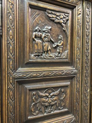 RARE 19th Century LARGE Antique Carved French PEASANT ARMOIRE Old Cabinet France 7