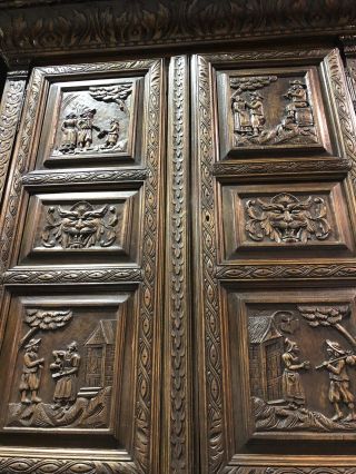 RARE 19th Century LARGE Antique Carved French PEASANT ARMOIRE Old Cabinet France 8