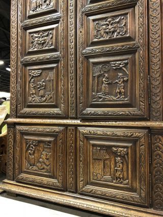 RARE 19th Century LARGE Antique Carved French PEASANT ARMOIRE Old Cabinet France 9