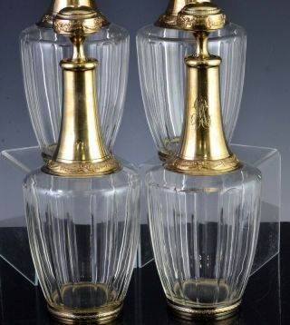 4 EXCEPTIONAL FRENCH GILT STERLING SILVER CUT GLASS DECANTER BOTTLES BACARRAT 3