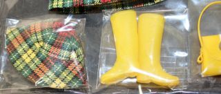 Vintage Barbie Japanese Plaid yellow green red raincoat hat dress boots NM/Mint 5