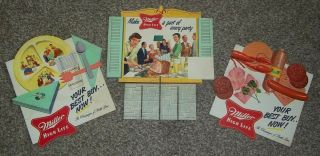 Set Of 3 Vintage Rare Pos 1954 Miller High Life Beer Cardboard Signs