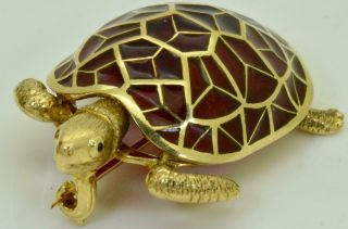 Rare Astonishing antique French 18k gold&enamel Tortoise brooch c1930 ' s 5
