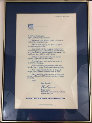 Vintage Pepsi Cola Letter 1985 Ceo About Coca Cola Changing Recipe Framed Rare