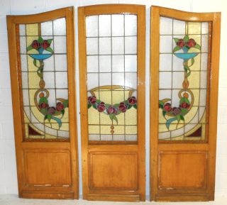 Set Of Three Vintage Victorian Stained Glass Doors (2685) Nj