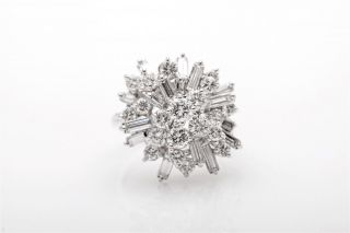 Vintage 1960s $8000 3ct Vs G Diamond 14k White Gold Cocktail Cluster Ring Aaa,