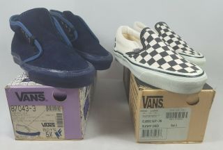Vintage Vans Chukka Navy,  Slip On Checker Made Usa Boys 5 And 5.  5 Nos 2 Pair