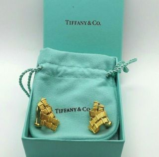 Vintage Tiffany & Co 18k Gold Ribbed Clip On Non - Pierced Earrings 17gr