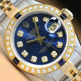 Ladies Rolex Datejust 2 - Tone Sapphire Diamond 18k Yellow Gold & Steel Watch