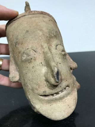 Ancient Pre - Columbian ? Clay Art Pottery Mask Head Artifact Figurine Sculpture