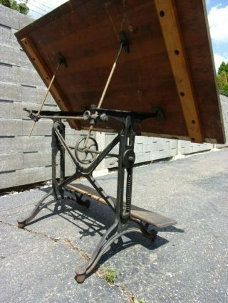 Antique Keuffel Esser Cast Iron Industrial Drafting Table 6 