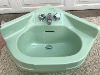 Vintage American Crane Jadite Green Porcelain Corner Sink