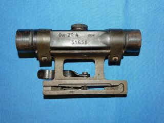 Rare WWII German Gw ZF4 dow Rifle Scope w/ Mount & Leather Lense Cover 4