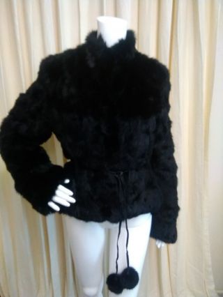 Vintage Wilsons Maxima Black Rabbit Fur Coat With Tassel Size 8