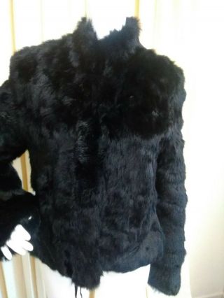 Vintage Wilsons Maxima Black Rabbit Fur Coat With Tassel size 8 3