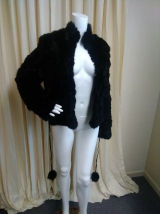 Vintage Wilsons Maxima Black Rabbit Fur Coat With Tassel size 8 4