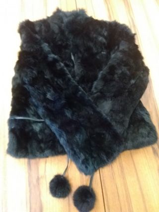 Vintage Wilsons Maxima Black Rabbit Fur Coat With Tassel size 8 8