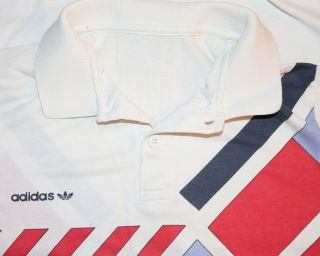 1980 ' s ADIDAS IVAN LENDL vtg white striped tennis polo shirt (S) Small 70s 80s 3