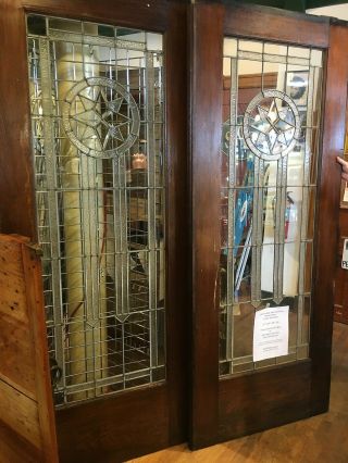 Double Doors Leaded,  Beveled And Textured Glass
