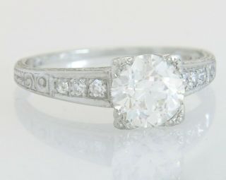 Antique Gia Certified 1.  46ct K Vvs2 Diamond Platinum Art Deco Engagement Ring