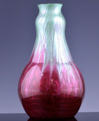 Rare C1905 Loetz Titania Red Green Flaminion Iridescent Art Glass Vase