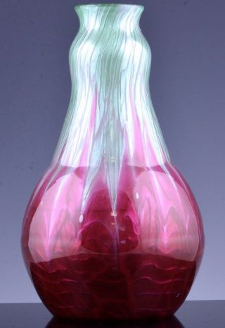 RARE c1905 LOETZ TITANIA RED GREEN FLAMINION IRIDESCENT ART GLASS VASE 3