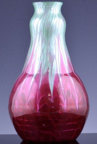 RARE c1905 LOETZ TITANIA RED GREEN FLAMINION IRIDESCENT ART GLASS VASE 4