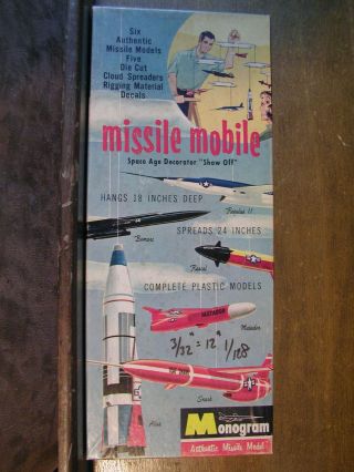 1/128 Monogram Missile Mobile W/5 Models Vintage 1959 1st Issue Kit Vg Box Rare