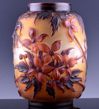 Extremely Rare C1920 Emile Galle Mold - Blown Clematis Cameo Art Glass Vase