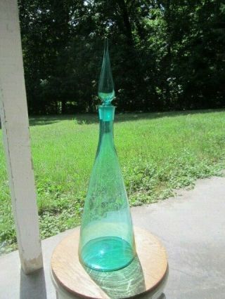 Vintage 1960s Blenko Lg 22 " Blown Glass 920l Blue Decanter By Winslow Anderson