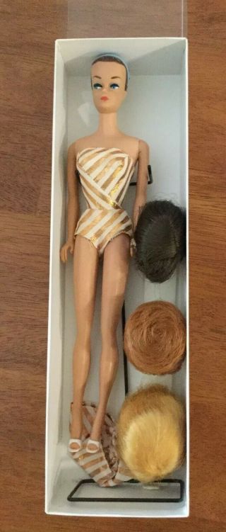 Vintage 1963 Fashion Queen Barbie Doll W/ Suit & 3 Wigs