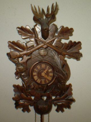 Vintage German Cuckoo Clock Hunter Stag Hare Black Forest A.  Schneider Sohne