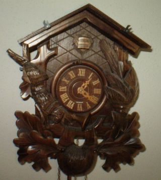 Vintage German Cuckoo clock Hunter Stag Hare Black Forest A.  Schneider Sohne 3